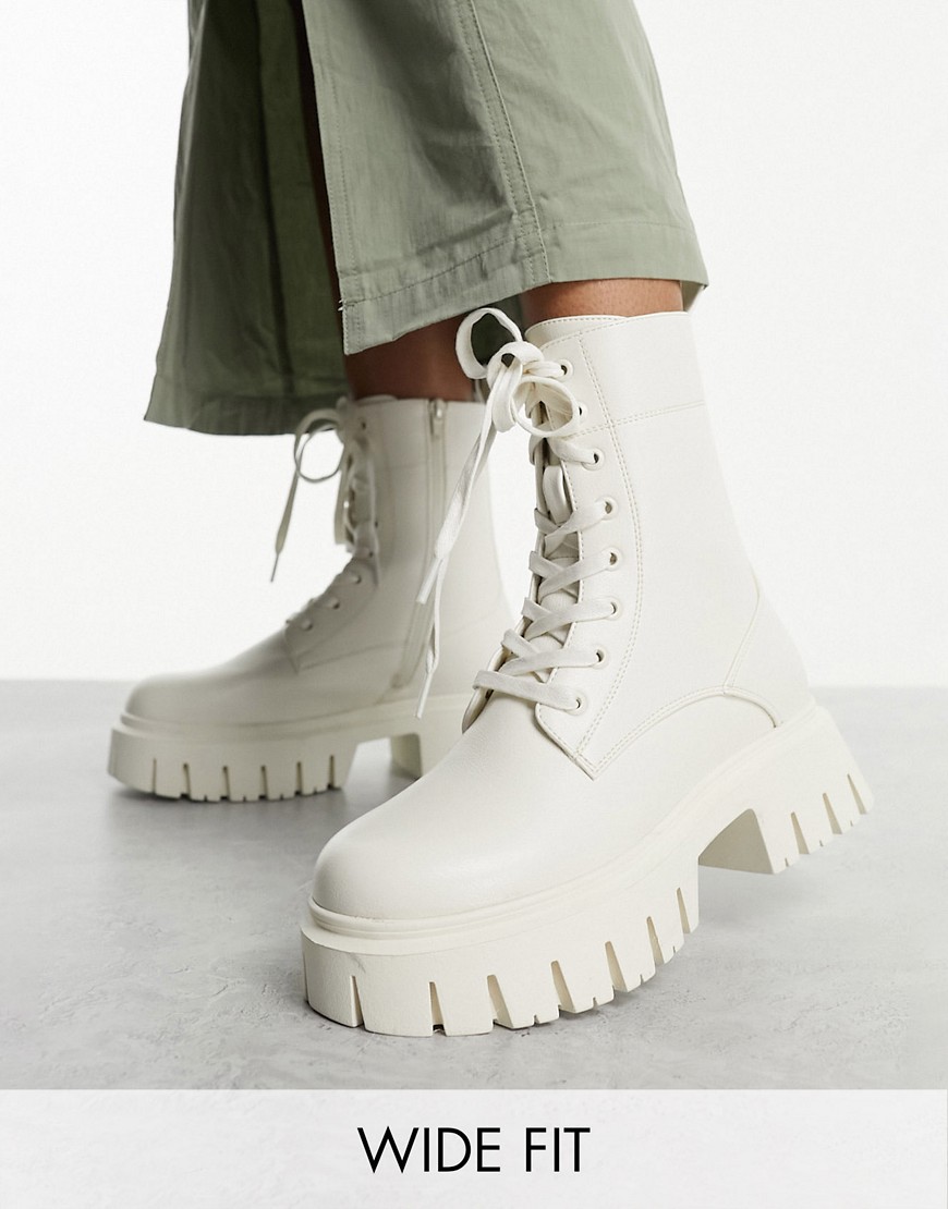 ASOS DESIGN Wide Fit Anchor chunky lace up boots in off-white