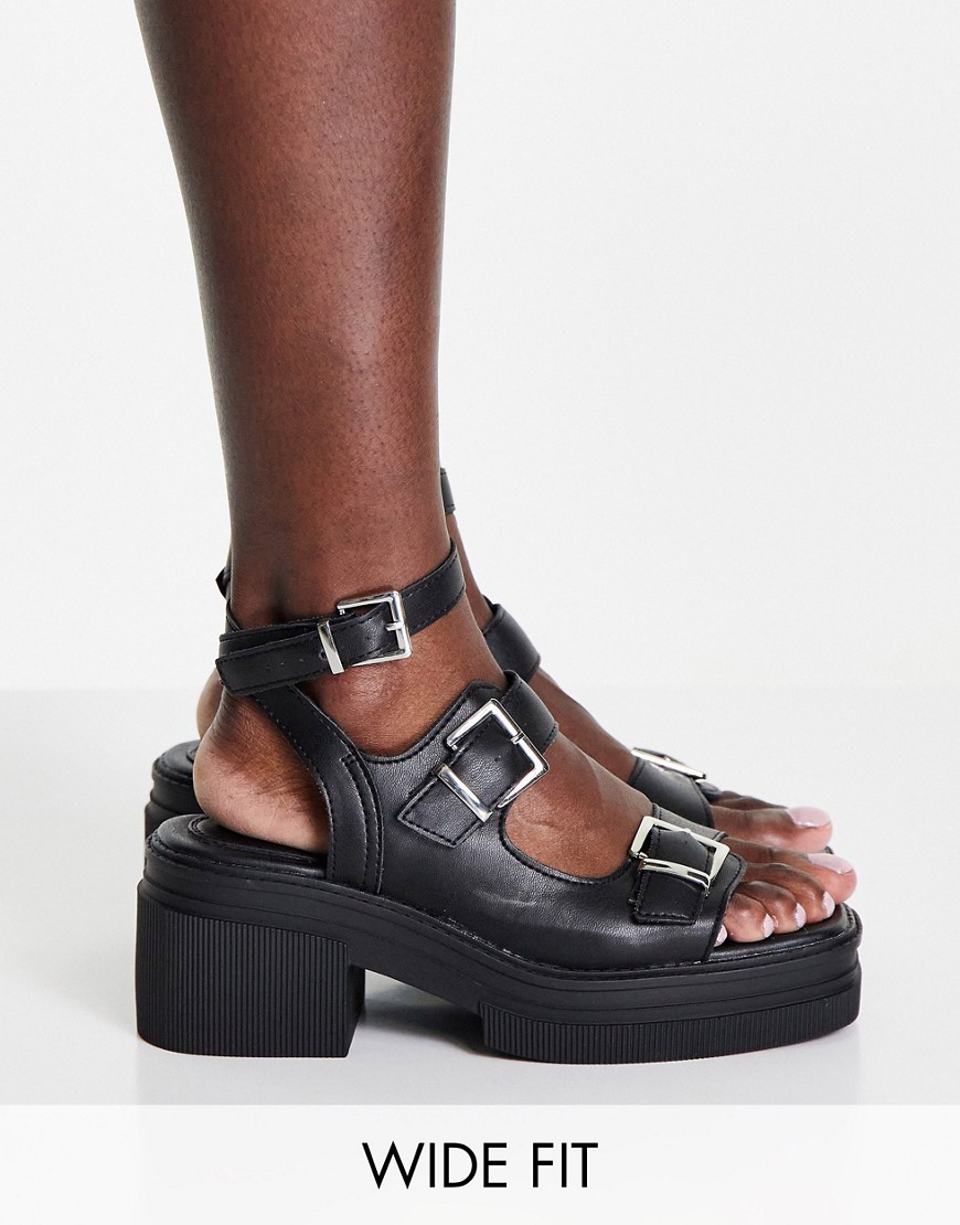 ASOS DESIGN Wide Fit Heston chunky mid heeled sandals in black