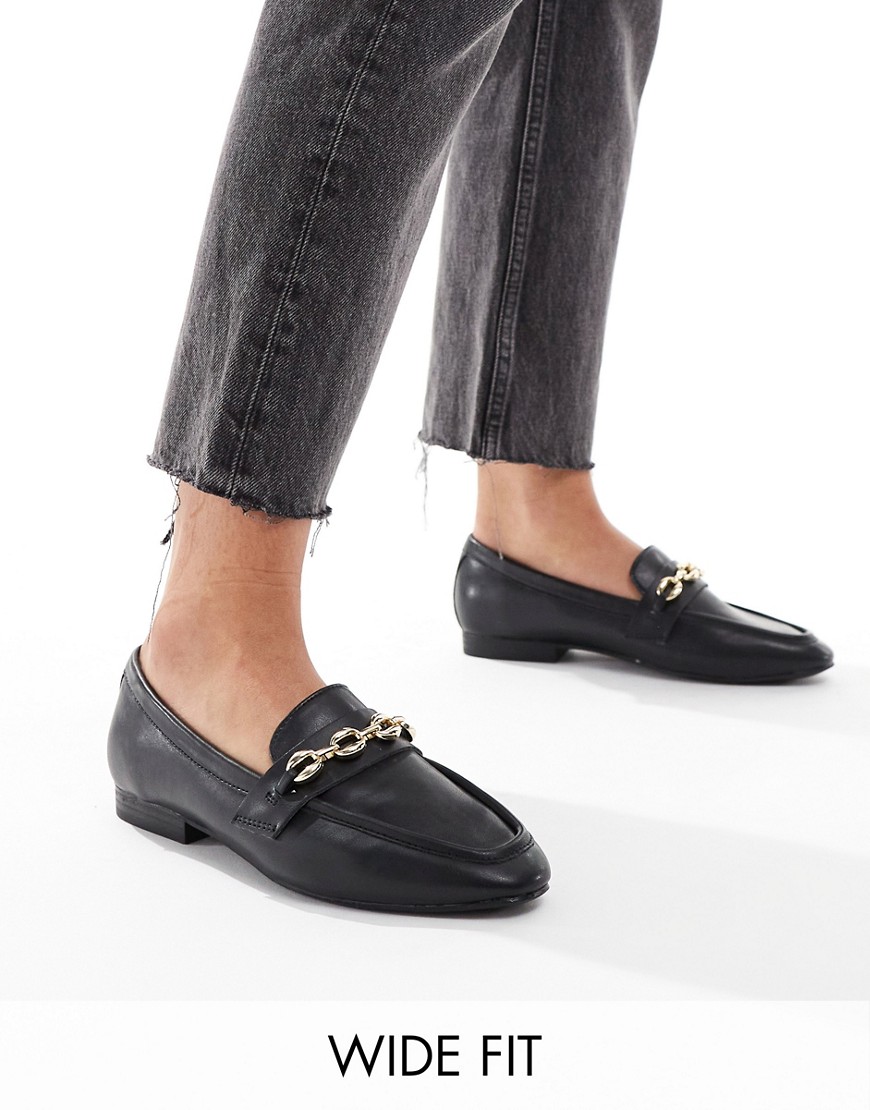 ASOS DESIGN Wide Fit Macaroon chain loafer in Black