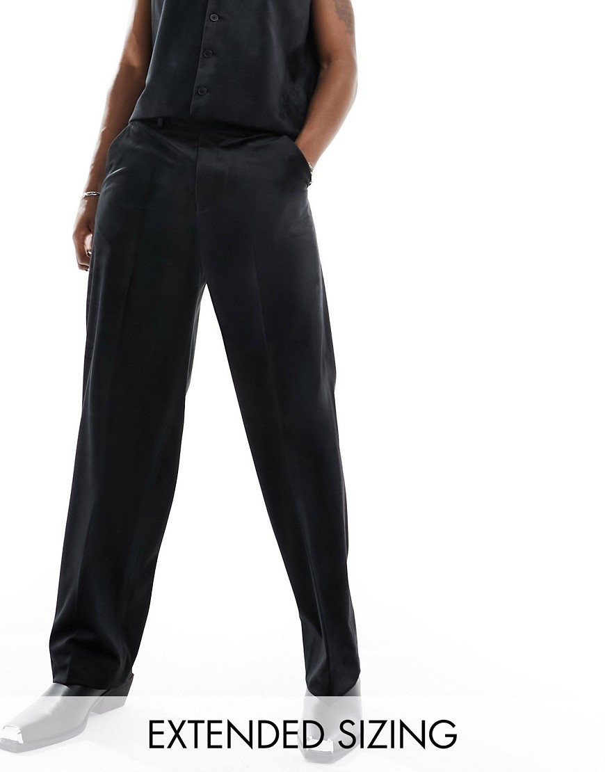ASOS DESIGN wide suit pants in black suedette