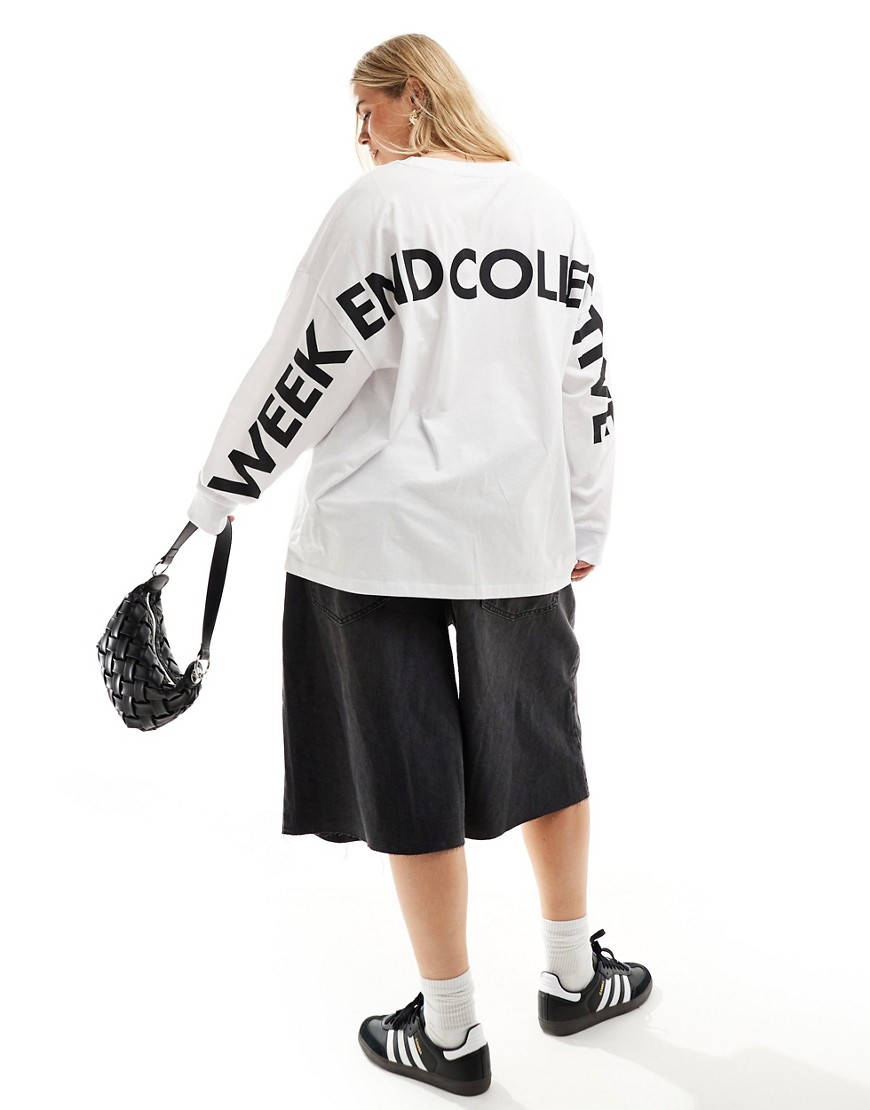 ASOS Weekend Collective Curve oversized long sleeve t-shirt with back logo in white