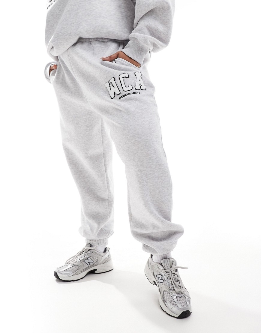 ASOS Weekend Collective Curve sweatpants with varsity logo in gray heather