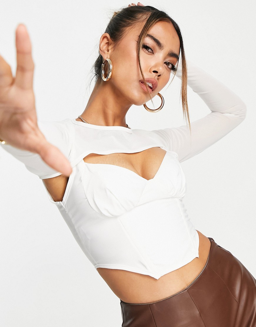 ASYOU corset top with detachable mesh sleeves in white