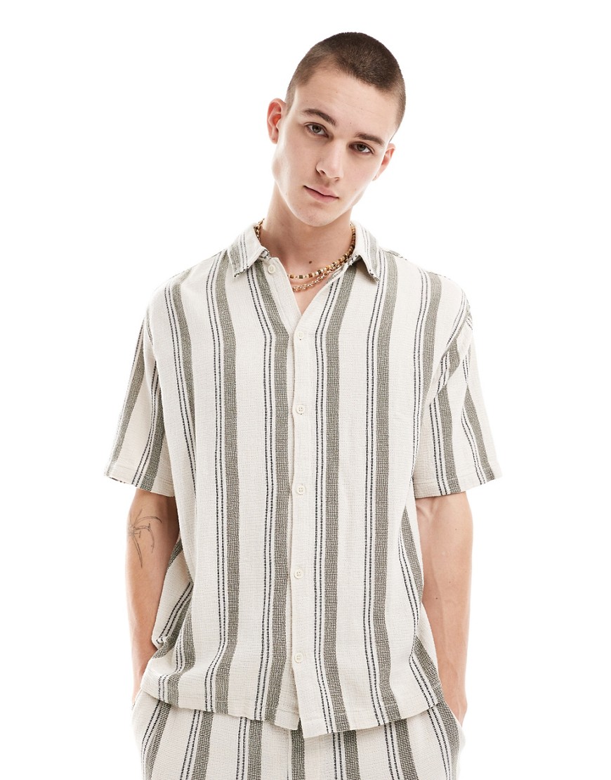 Bershka textured stripe shirt in khaki - part of a set