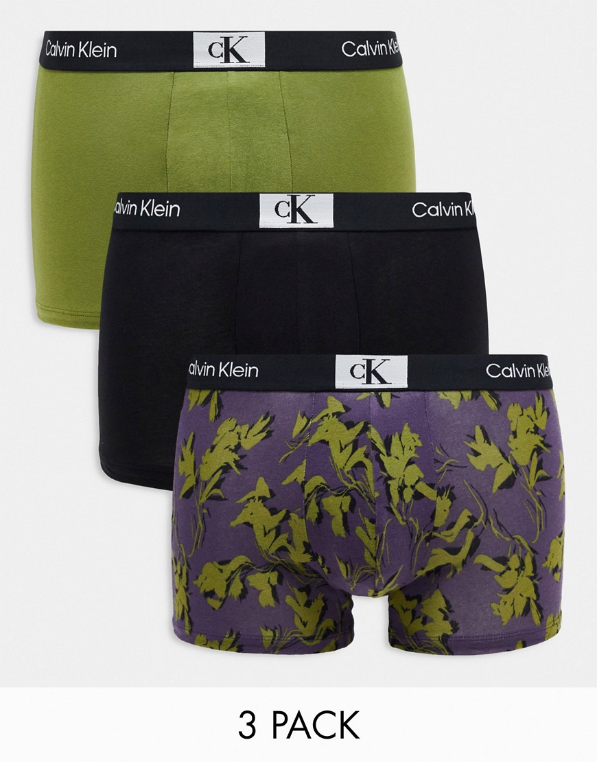 Calvin Klein CK 96 3-pack briefs in printed black, green and print
