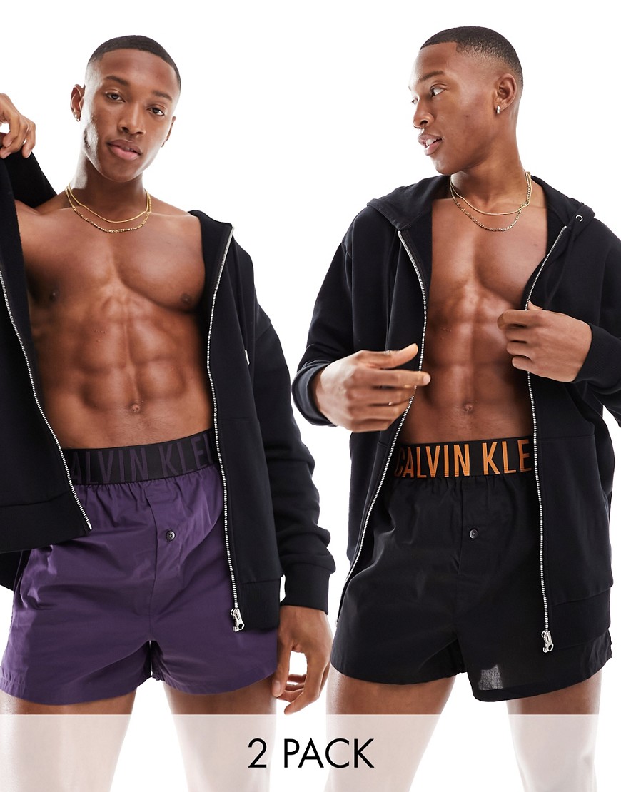 Calvin Klein intense power 2-pack trunks with colored logo waistband in black