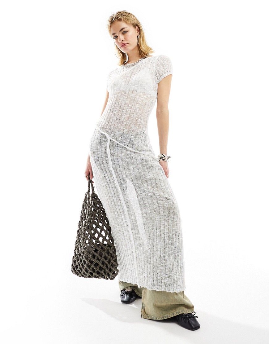 COLLUSION fine knit maxi dress with seams in white
