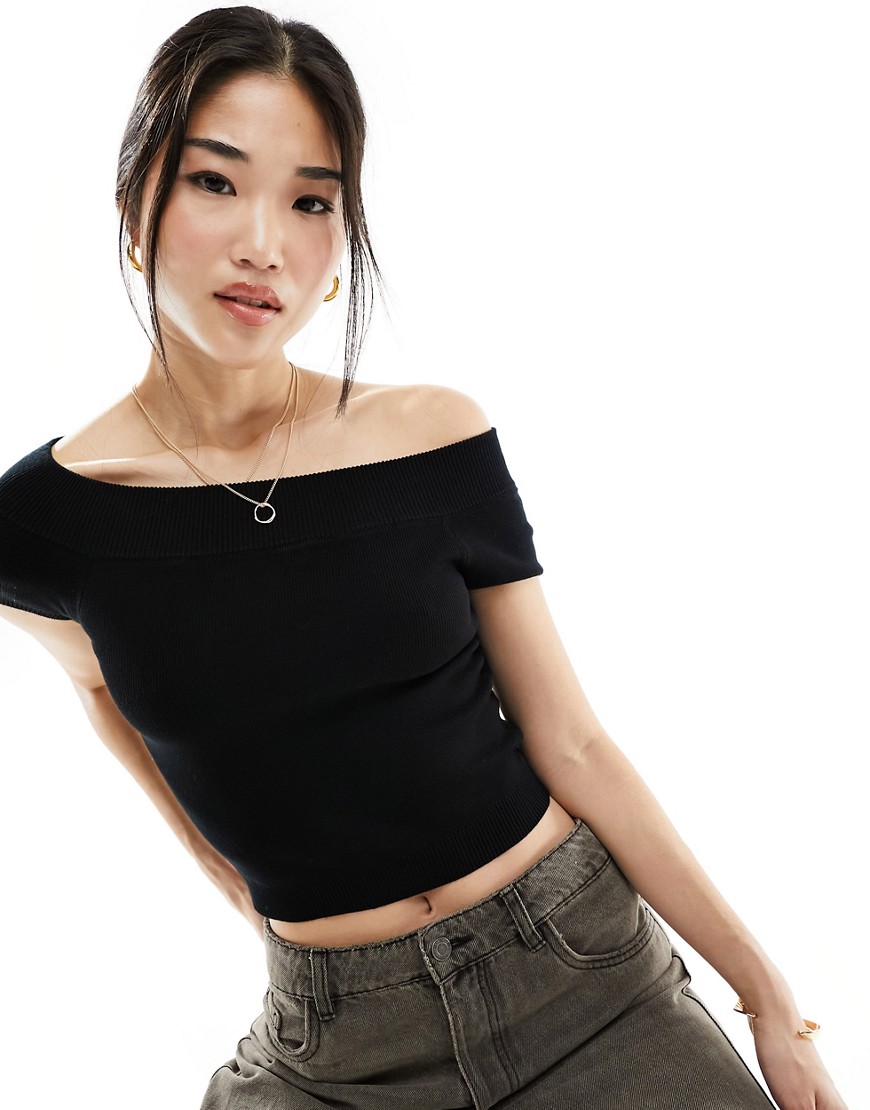 Cotton:On Cotton On off shoulder ribbed knit crop top in black