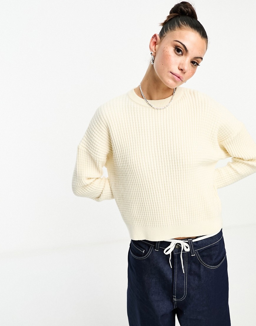 Daisy Street relaxed sweater in cream waffle knit