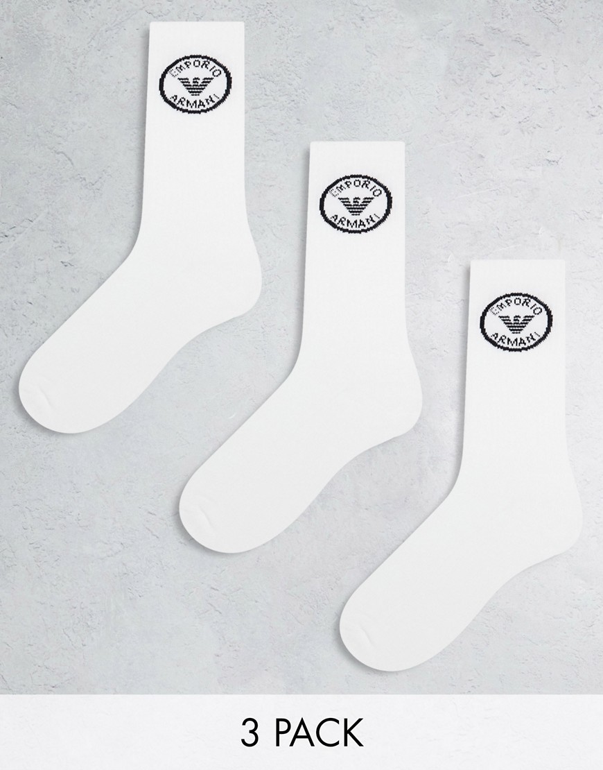 Emporio Armani Bodywear 3 pack logo detail sport socks in white