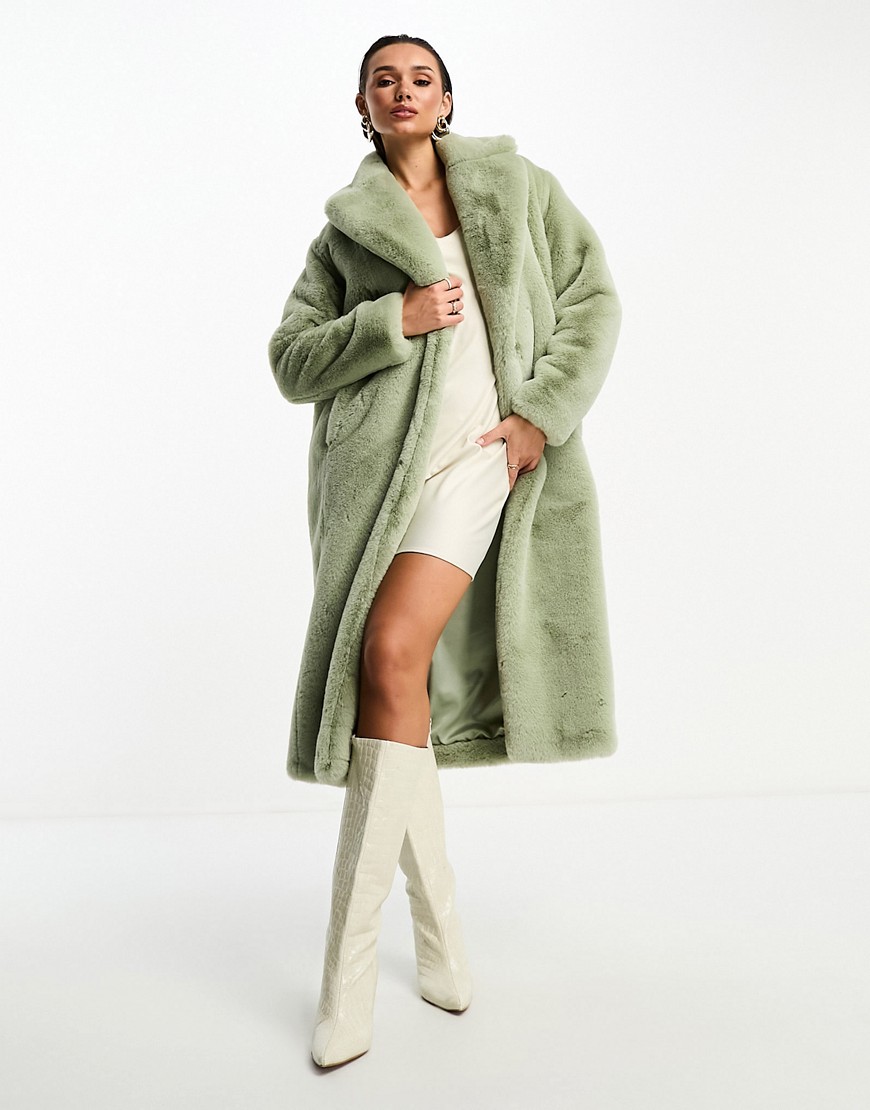 Ever New faux fur maxi coat in soft olive