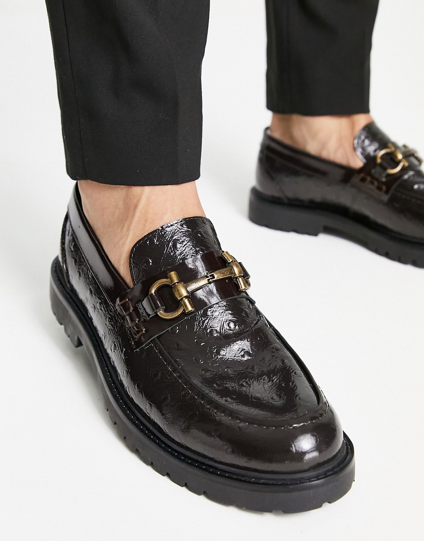 H by Hudson Exclusive Alevero loafers in brown ostrich embossed leather