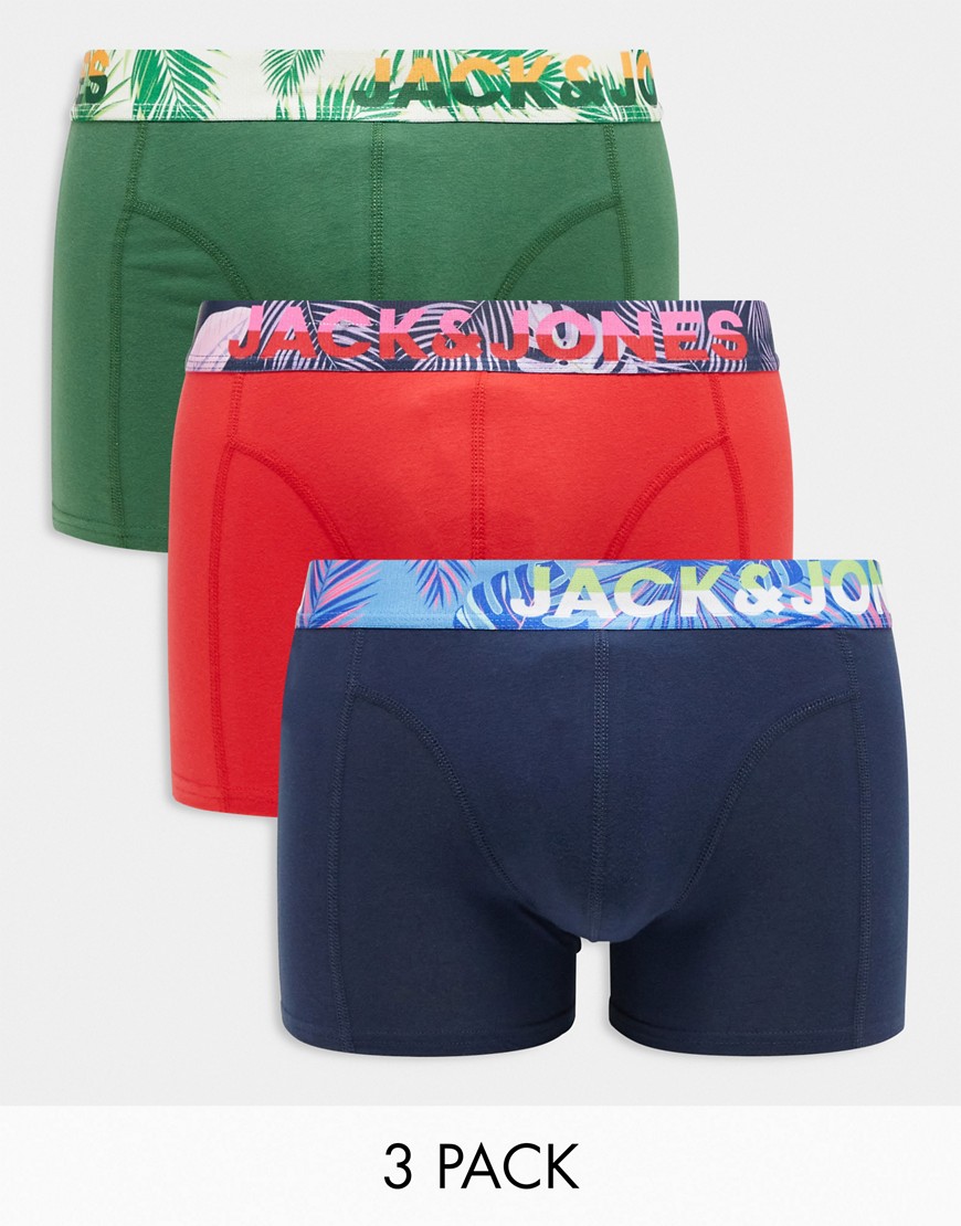 Jack & Jones 3 pack boxer briefs in bright & floral waistbands