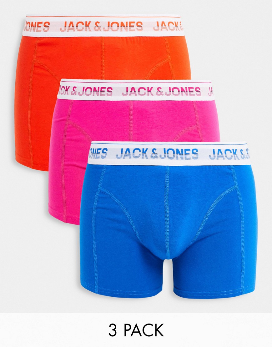 Jack & Jones 3 pack logo trunks in fluro