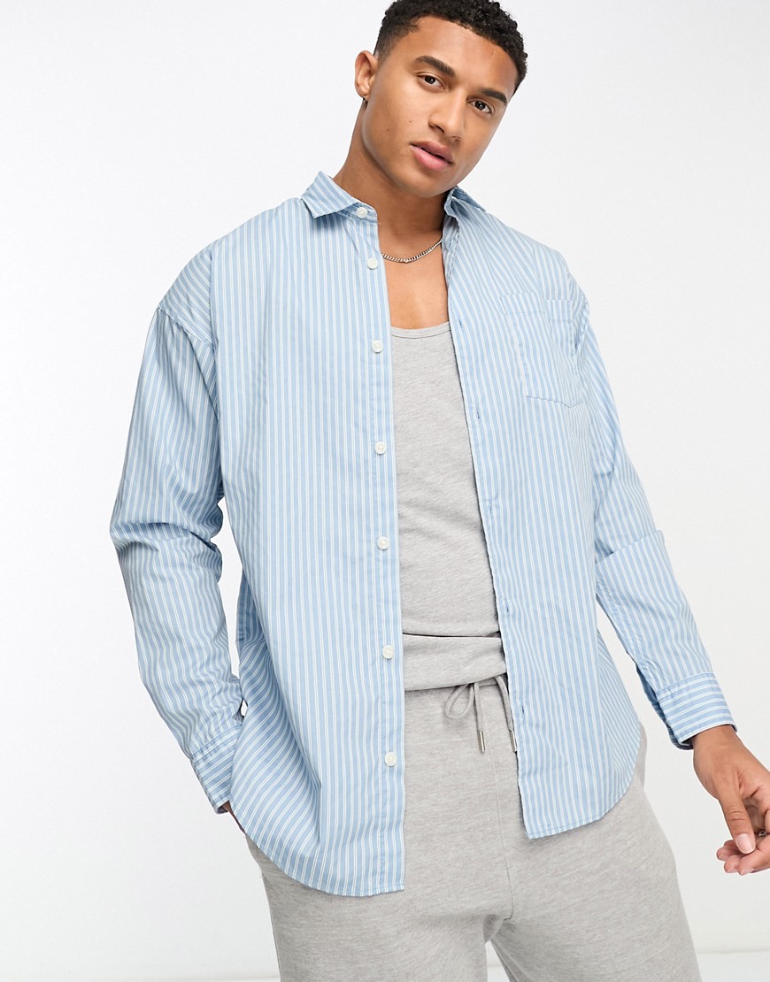 Jack & Jones Originals oversized long sleeve shirt in blue with white stripes