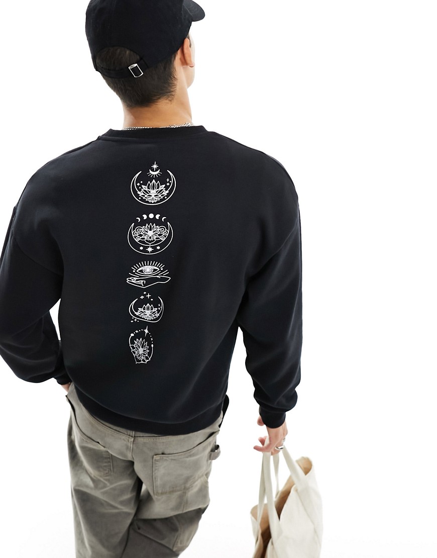 Jack & Jones oversized sweatshirt with celestial spine back print in black