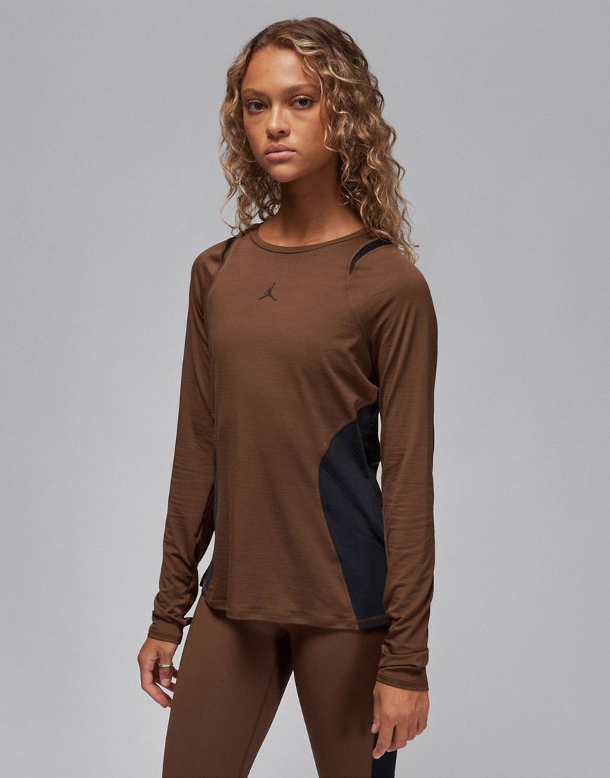Nike Jordan Sport long sleeve contoured top in brown