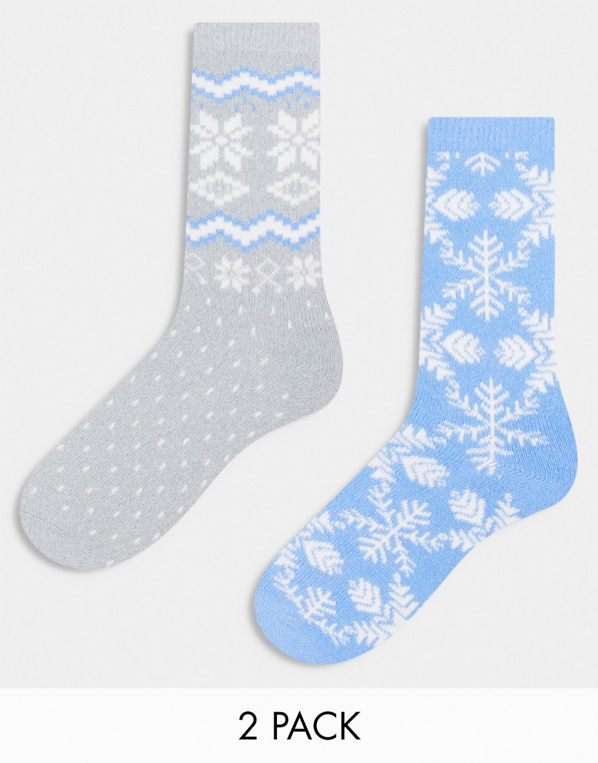 Lindex 2 pack fairisle pattern cozy socks in blue and gray