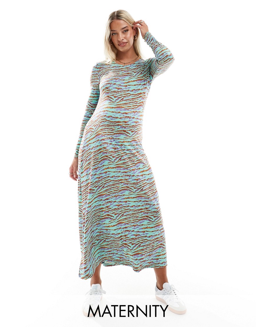 Mama.licious Mamalicious Maternity long sleeve maxi dress in multi zebra print