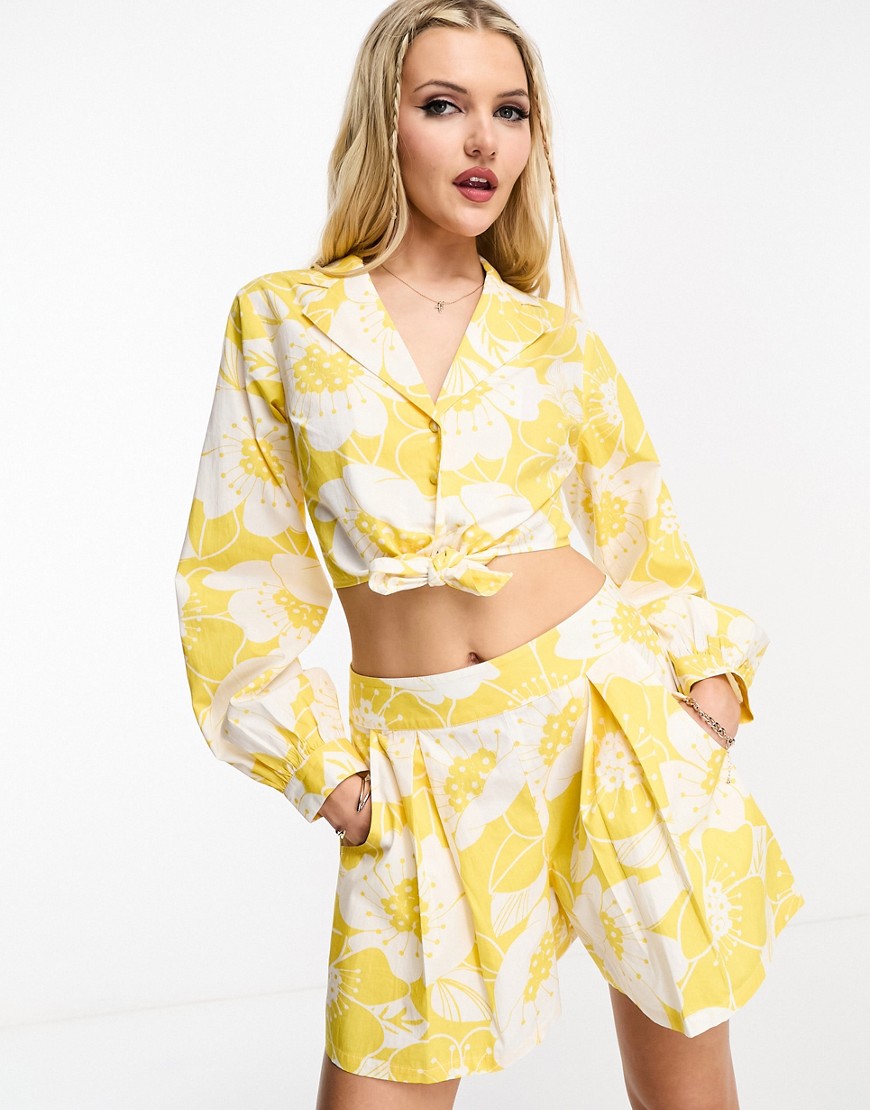 Miss Selfridge chuck on shorts in yellow tropical - part of a set