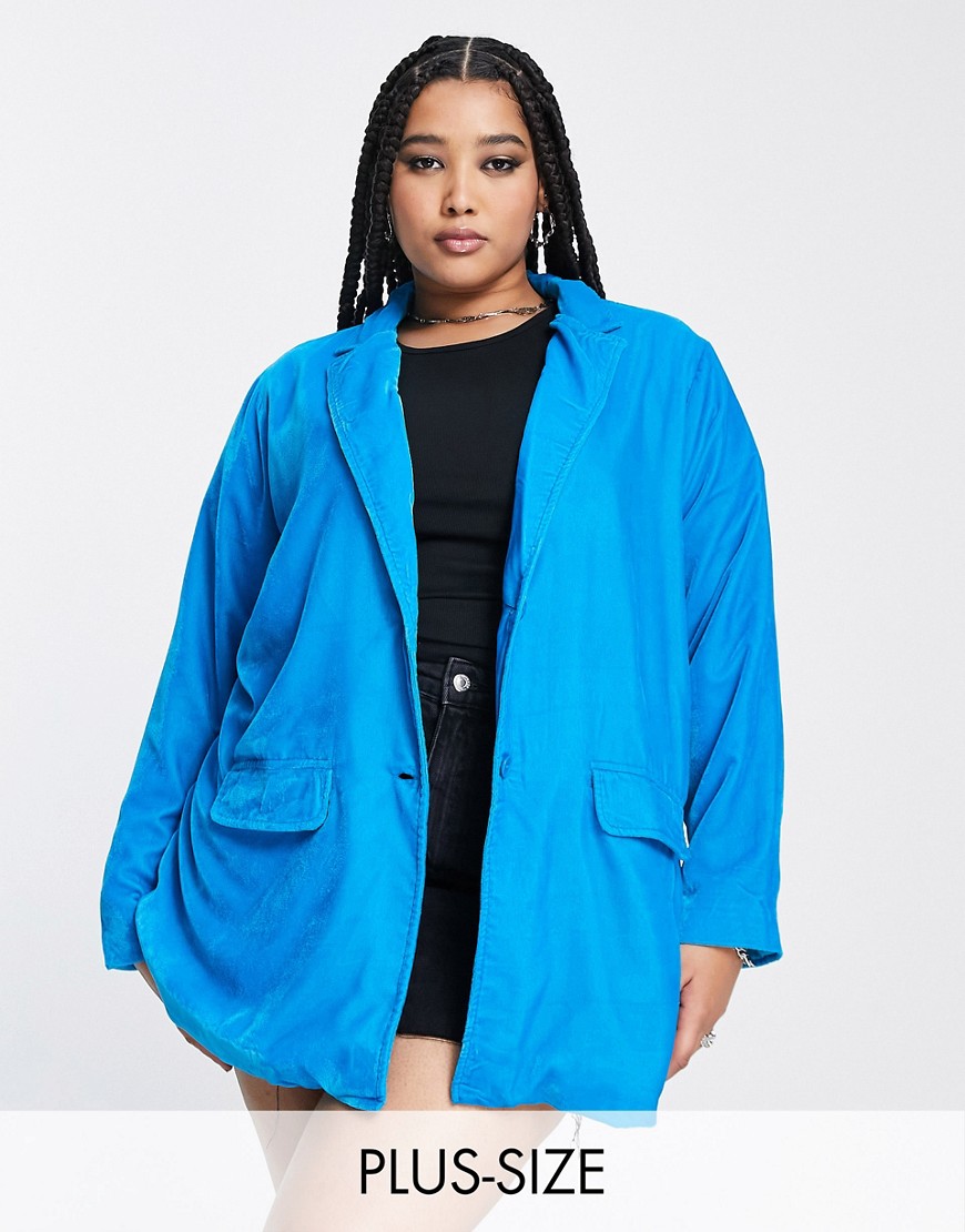 Native Youth Plus oversized relaxed blazer in pop blue velvet - part of a set