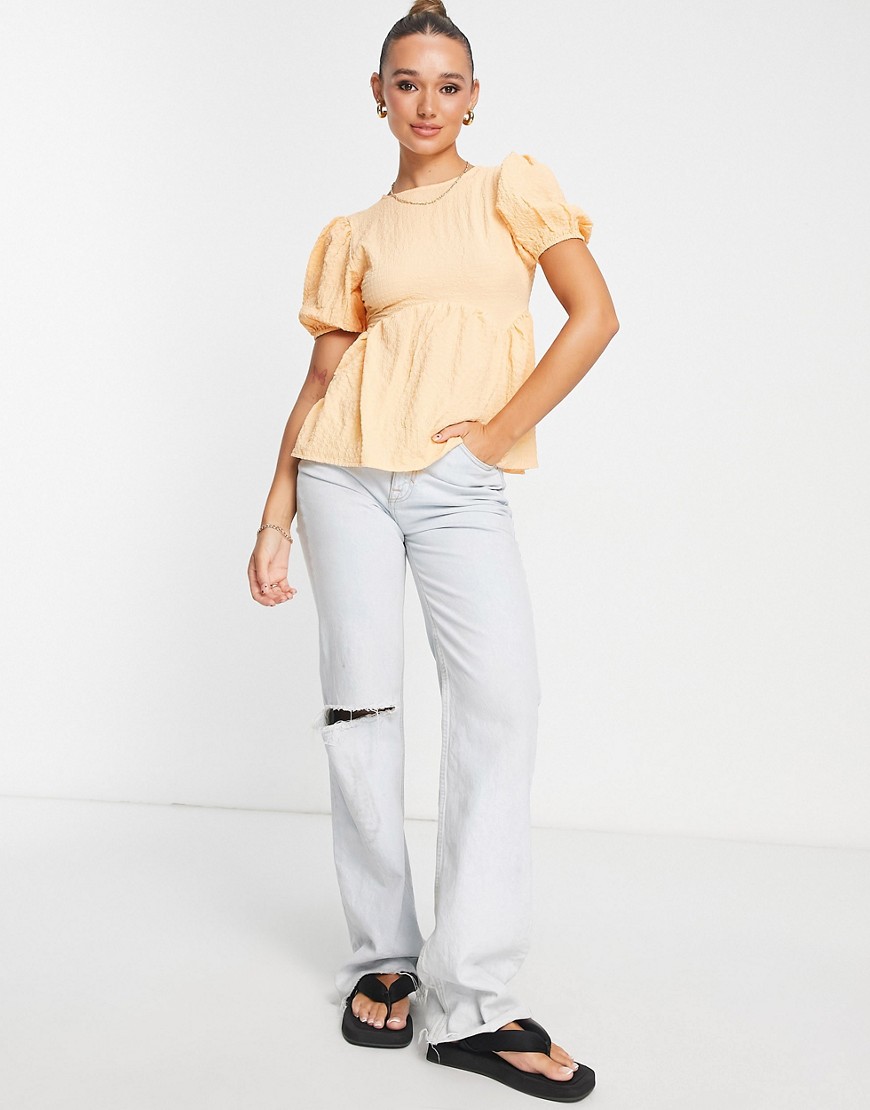 Neon Rose tie back smock top in textured apricot