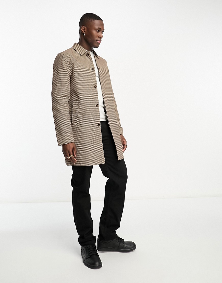 New Look shower resistant check trench coat in brown