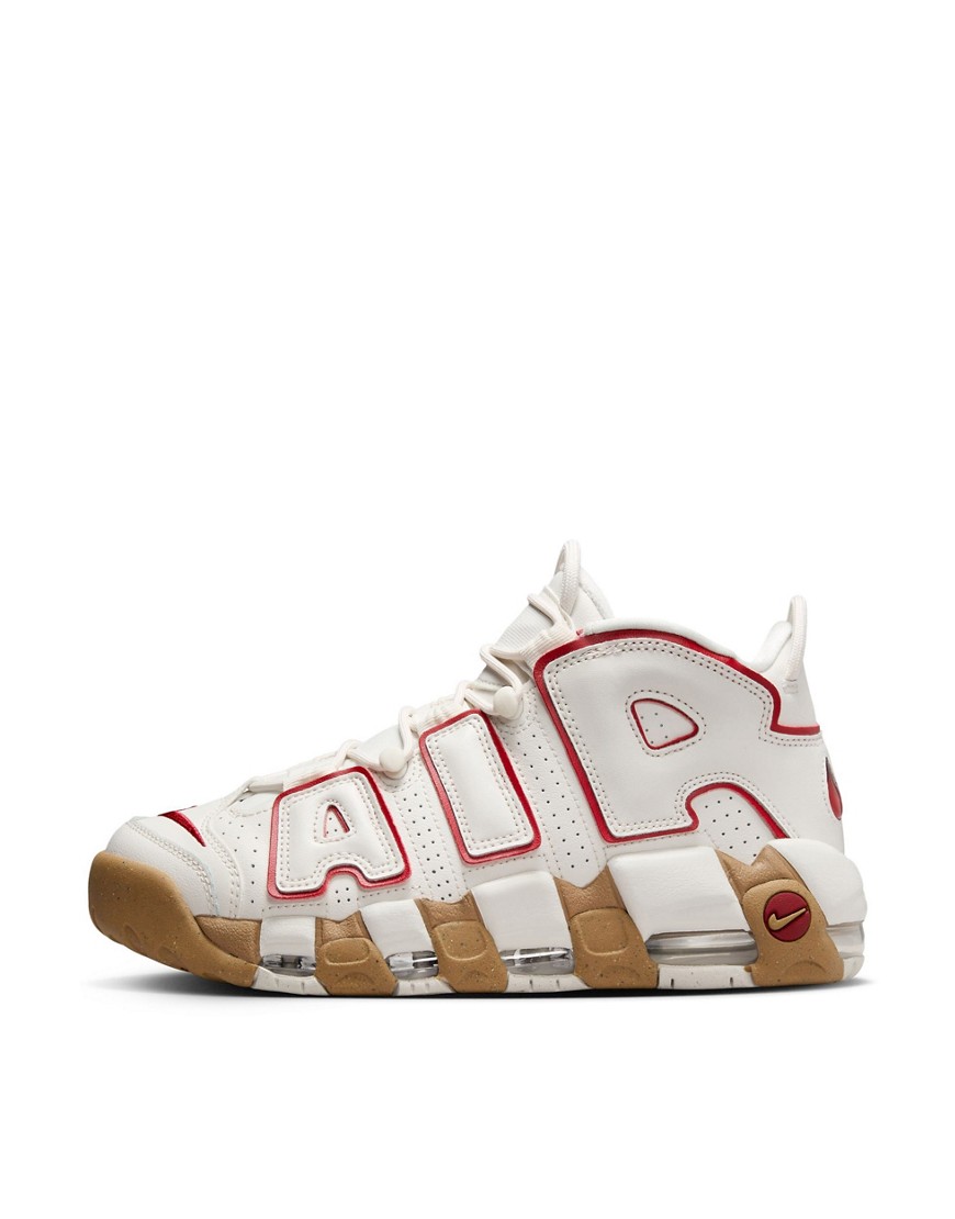 Nike Air More Uptempo sneakers in stone with red detail