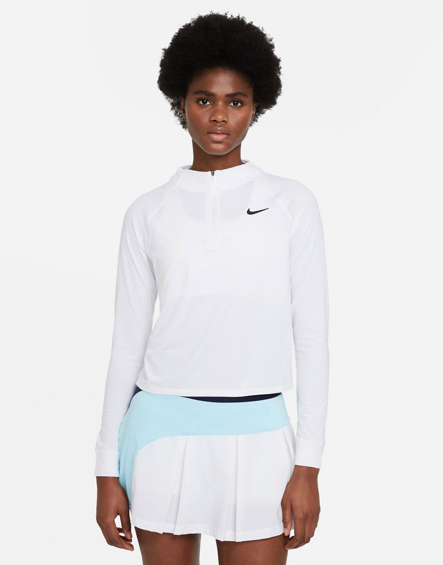 Nike Training Nike Tennis Victory Dri-FIT long sleeve half-zip top in white