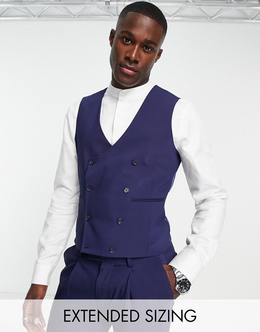 Noak Tower Hill super skinny suit vest in mid blue worsted wool blend with stretch