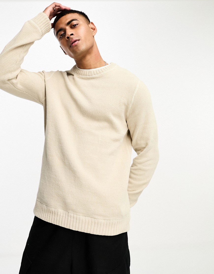 Only & Sons crew neck chenille sweater in beige