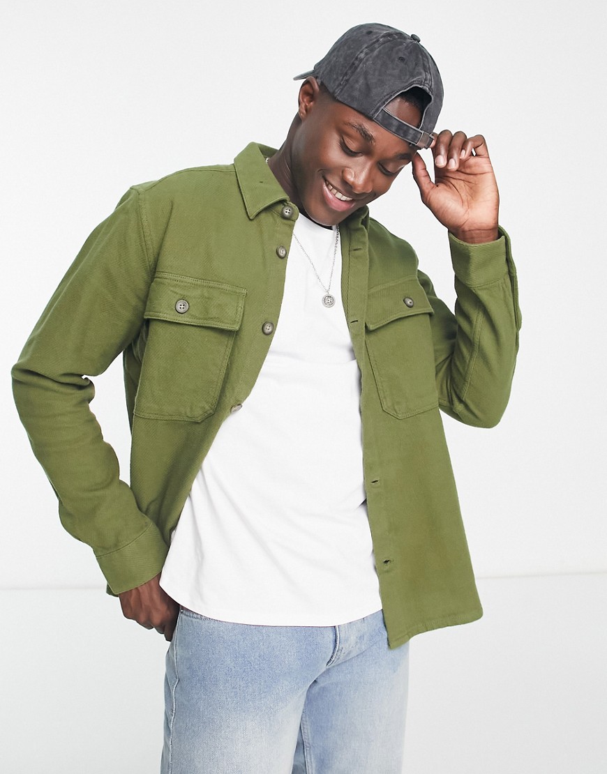 Only & Sons flannel overshirt in khaki