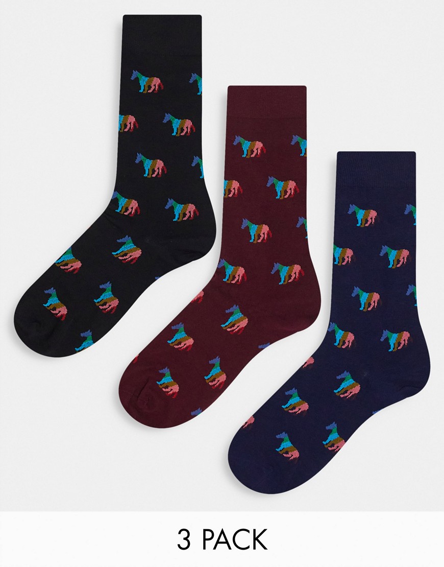 Paul Smith 3 pack socks with all over zebra print