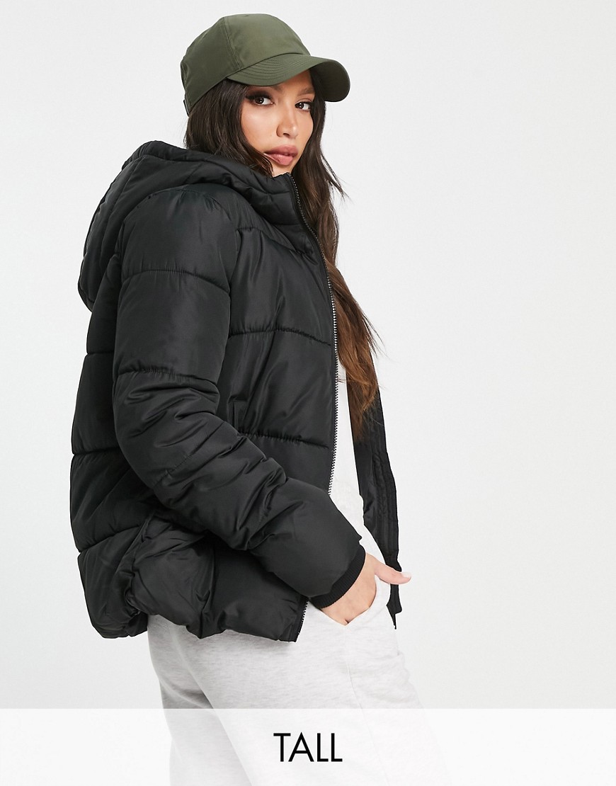 Pieces Tall hooded padded jacket in black