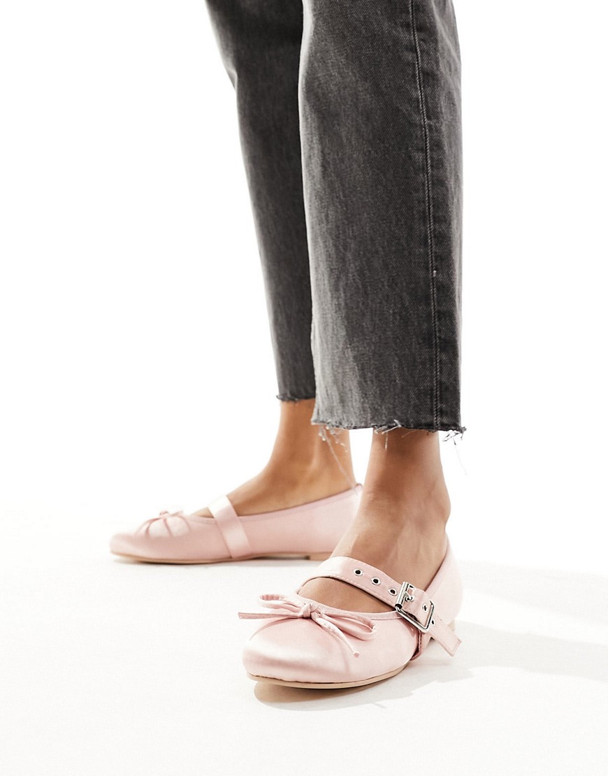 Public Desire Wide Fit Madelyn ballet flats in pink satin