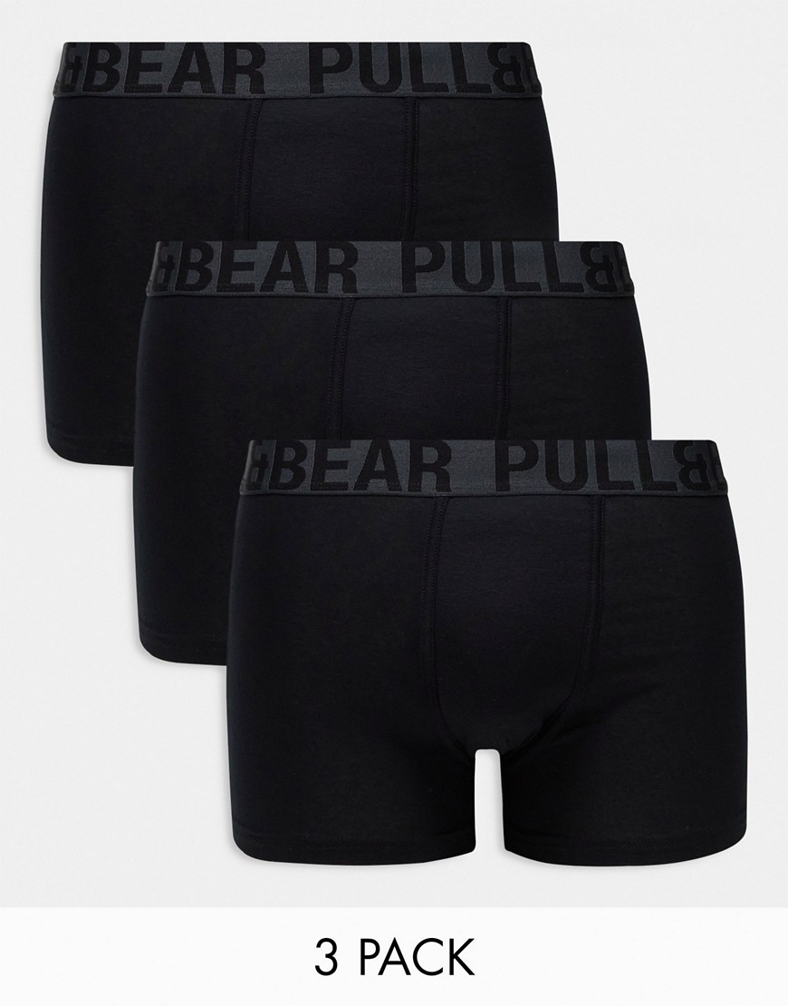 Pull&Bear 3 pack boxers with gray contrast waistband in black