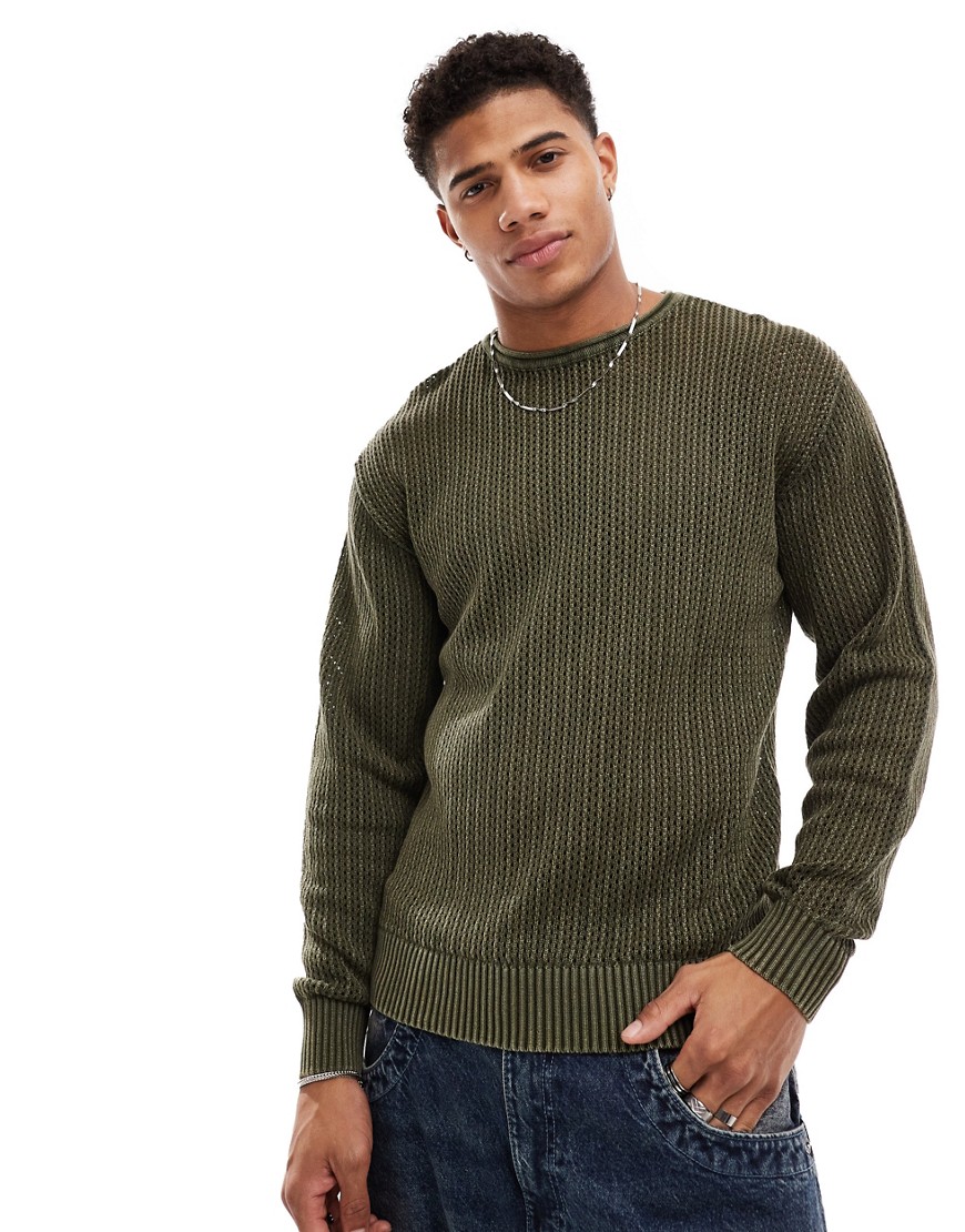 Pull&Bear crochet knit sweater in khaki