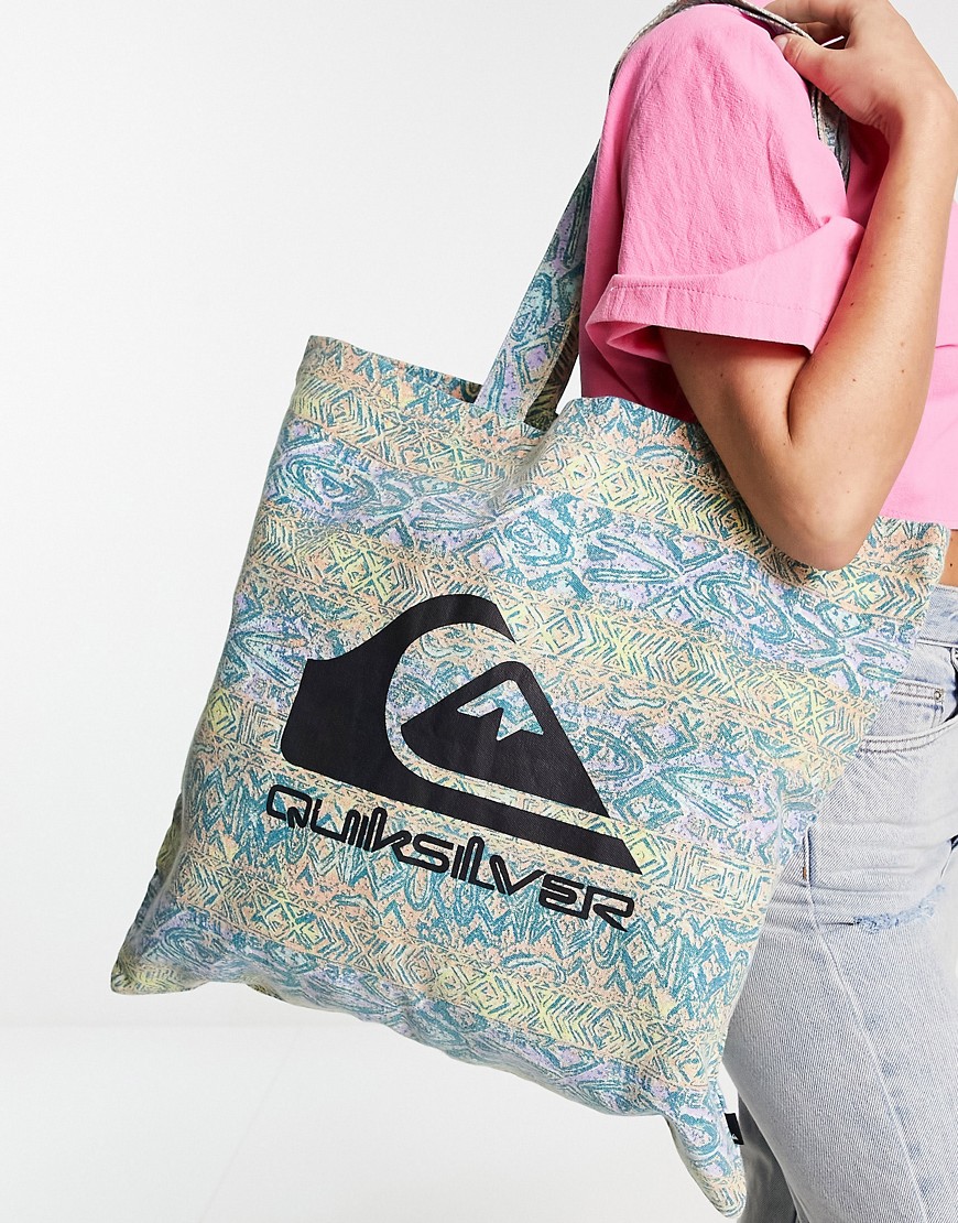 Quiksilver The Classic pattern tote bag in blue Exclusive at ASOS