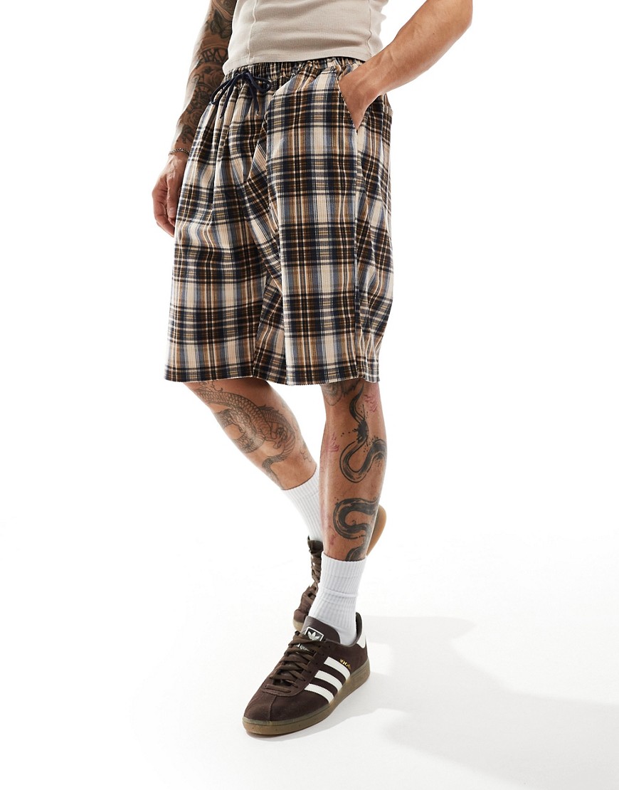Reclaimed Vintage longline plaid shorts in cord