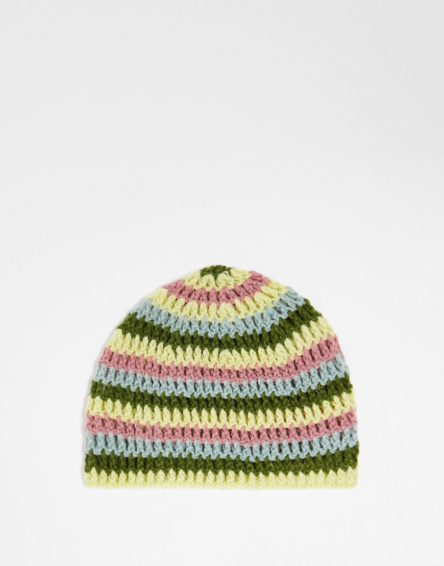 Reclaimed Vintage unisex stripe crochet skull hat