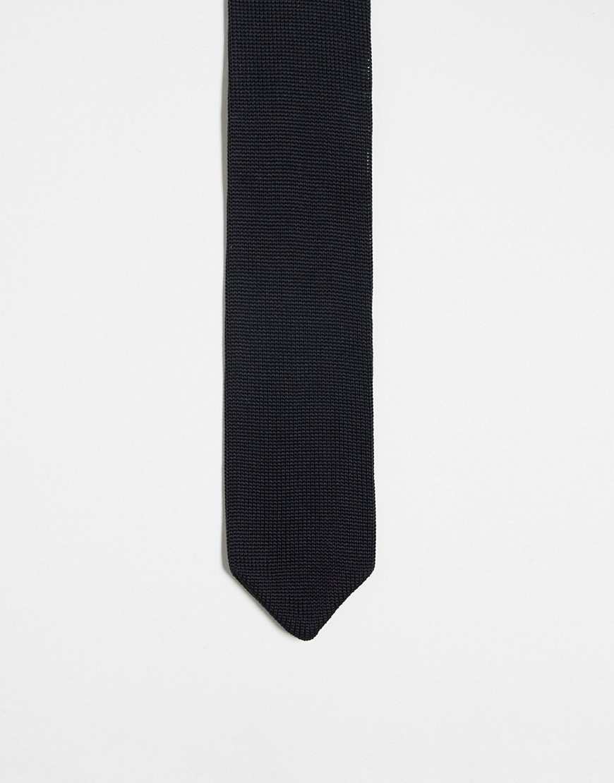 River Island knit pointed tip tie in black