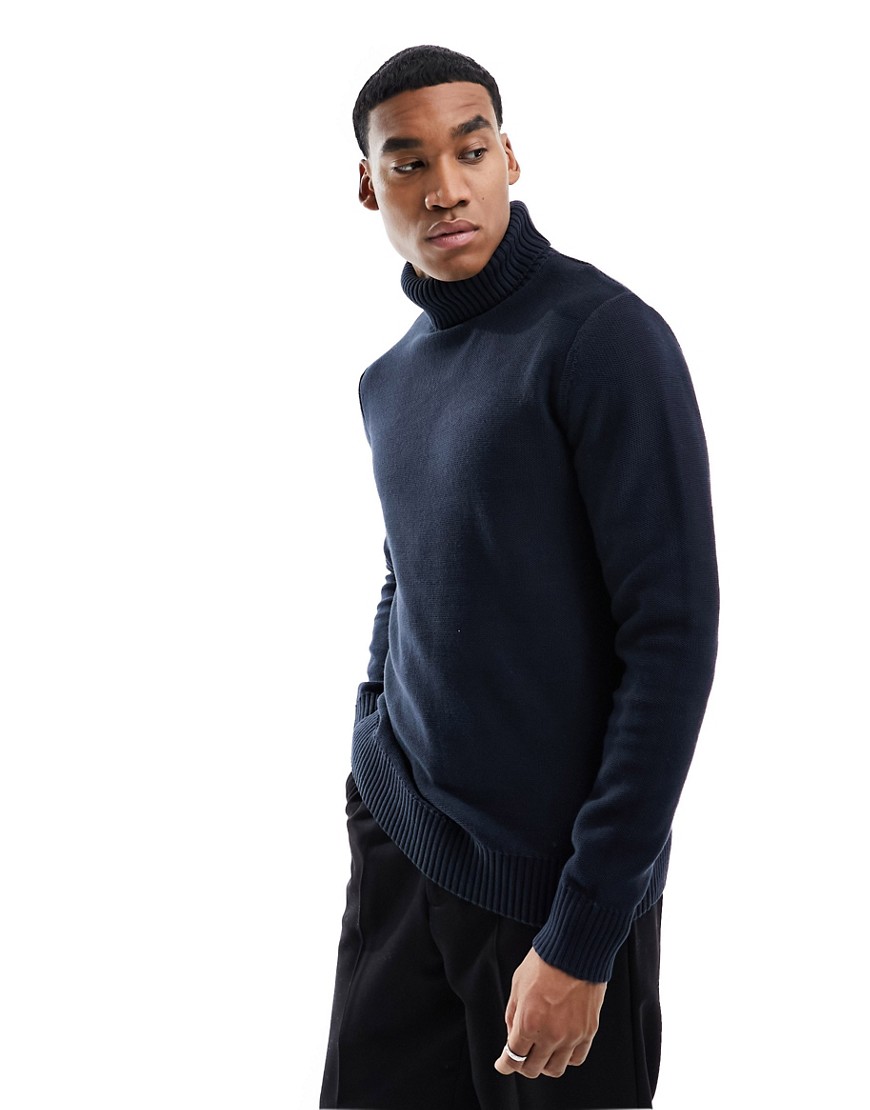 Selected Homme turtle neck knit sweater in navy