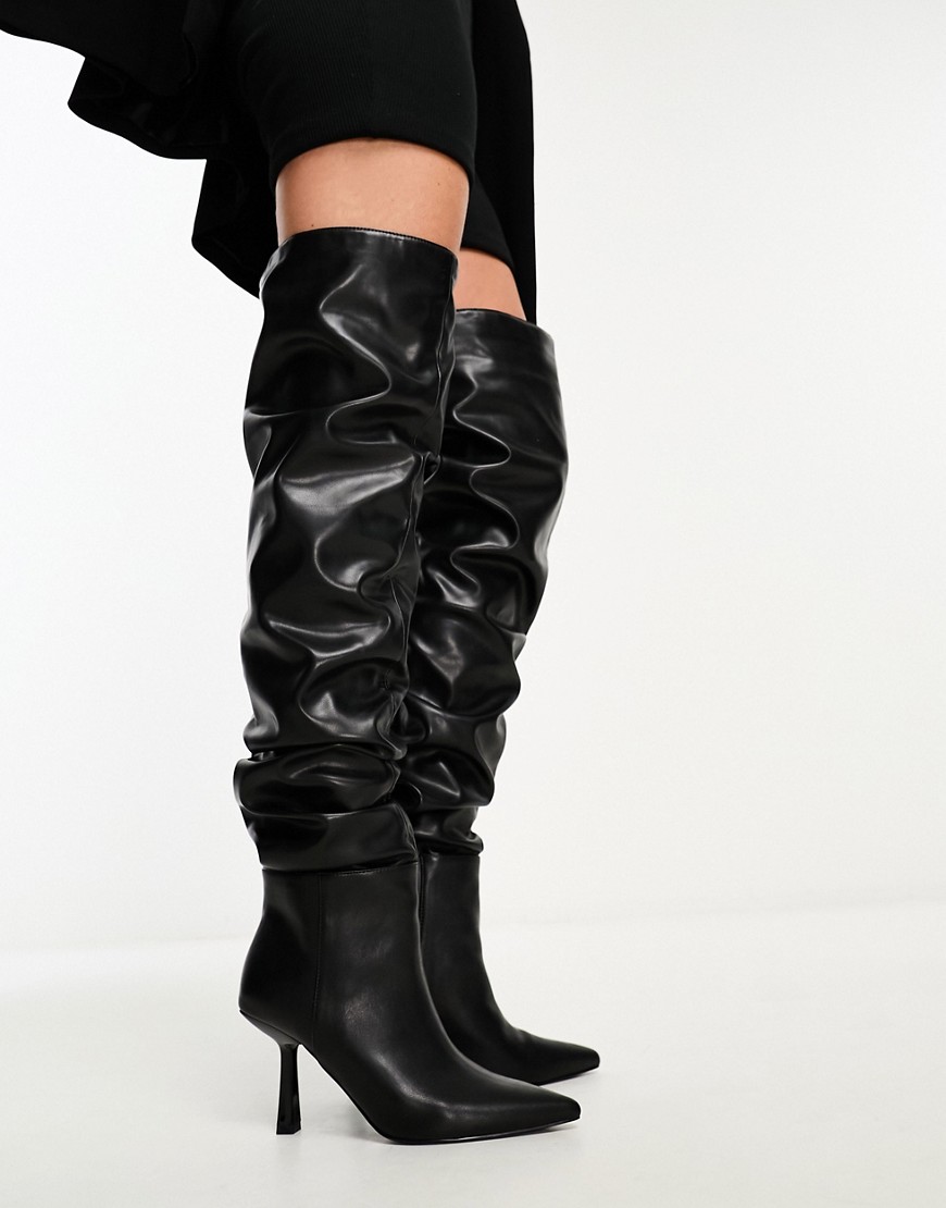 SIMMI Shoes Simmi London Adonis ruched over the knee heeled boots in black