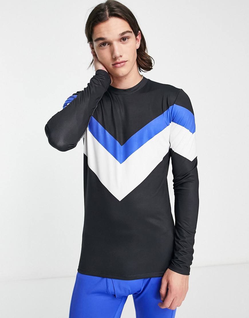 South Beach ski fleece back long sleeve v stripe top in blue