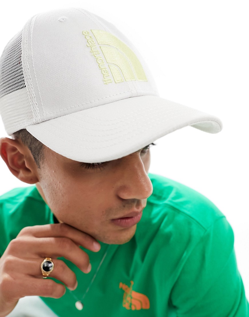 The North Face Mudder Trucker cap in white with mesh detail