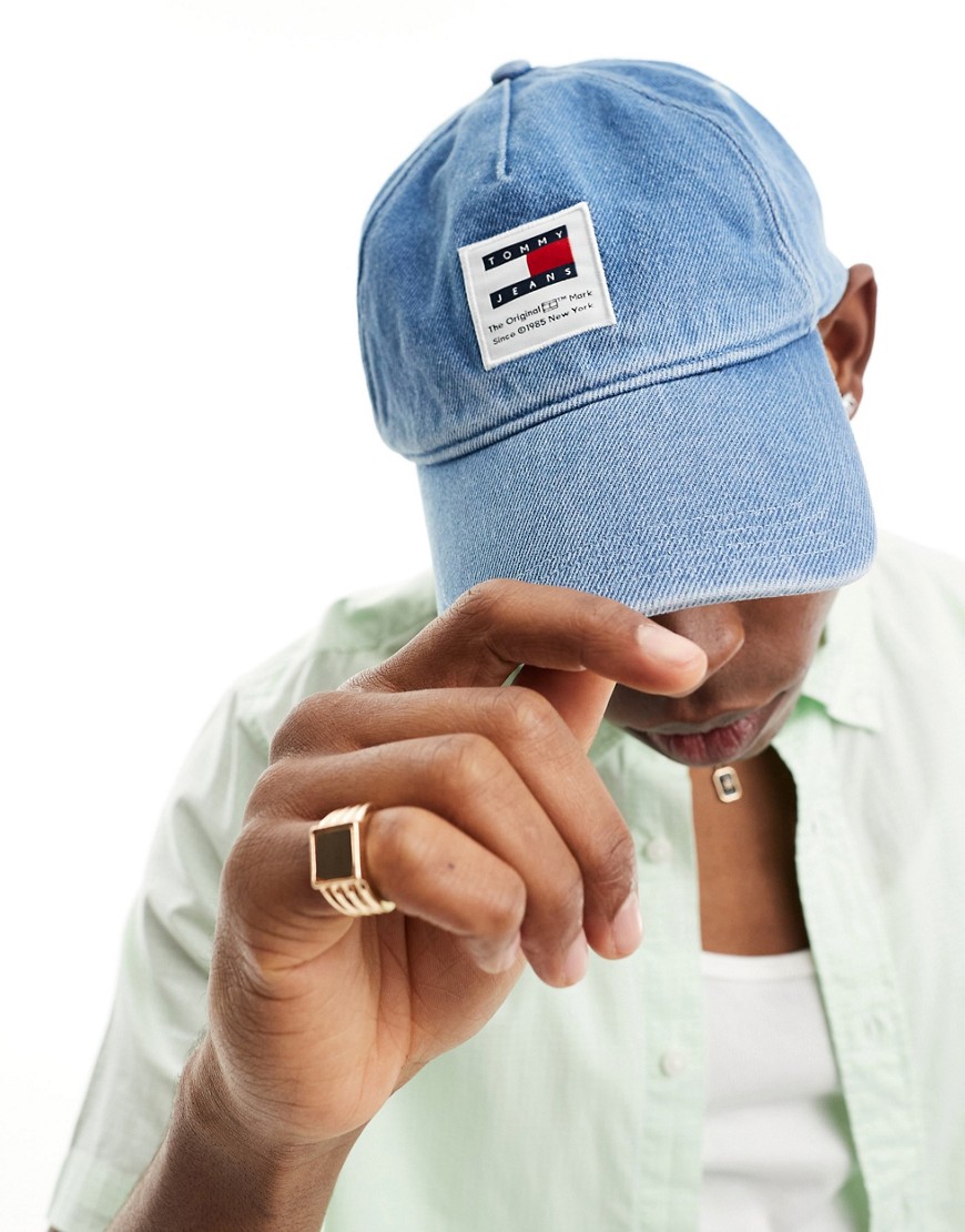 Tommy Jeans modern patch logo denim cap in mid wash
