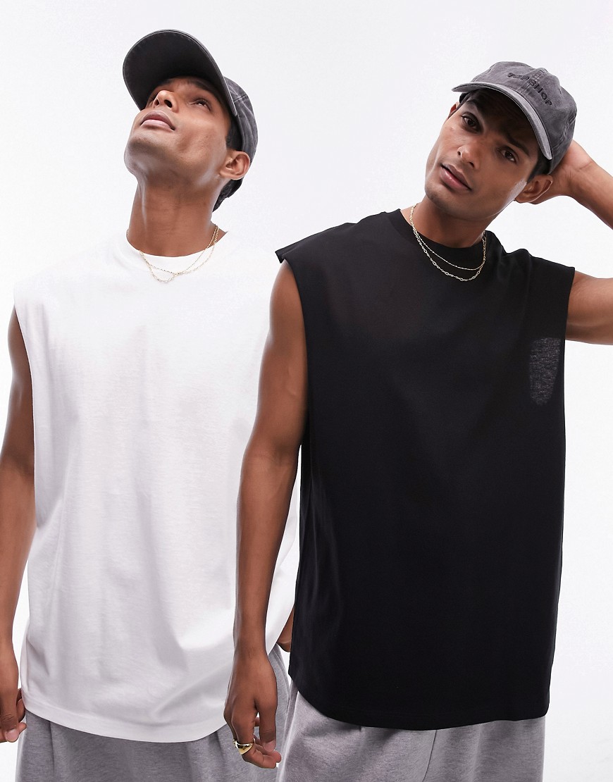 Topman 2 pack oversized fit sleeveless T-shirt in black and white