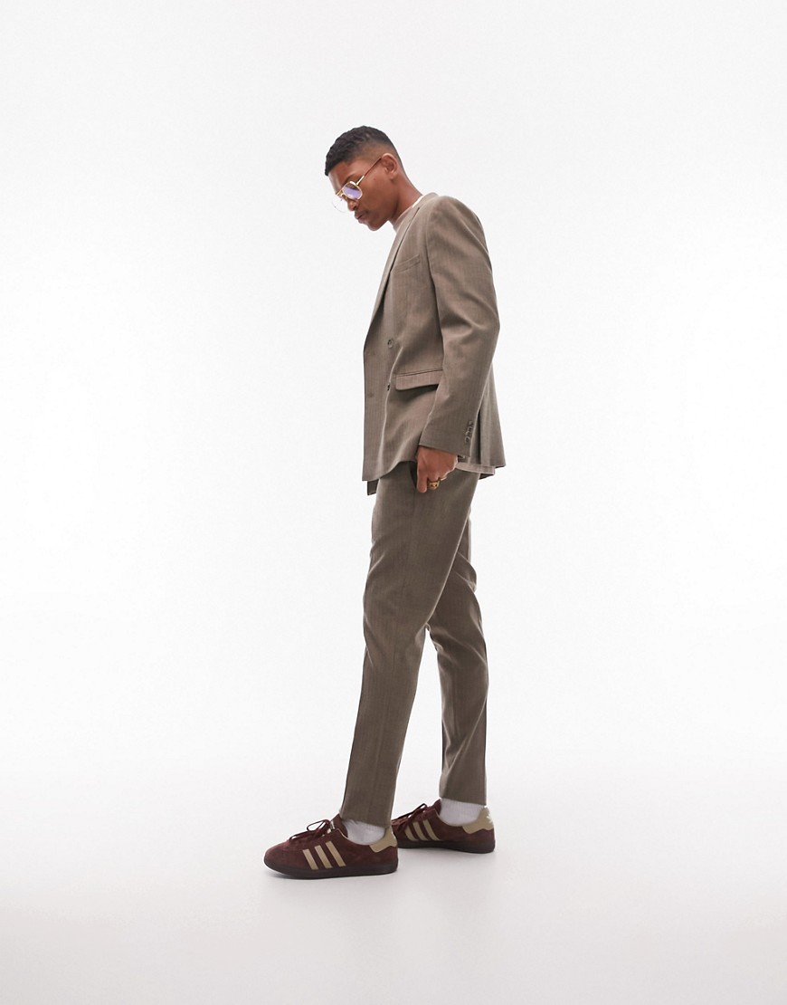Topman super skinny herringbone suit pants in brown