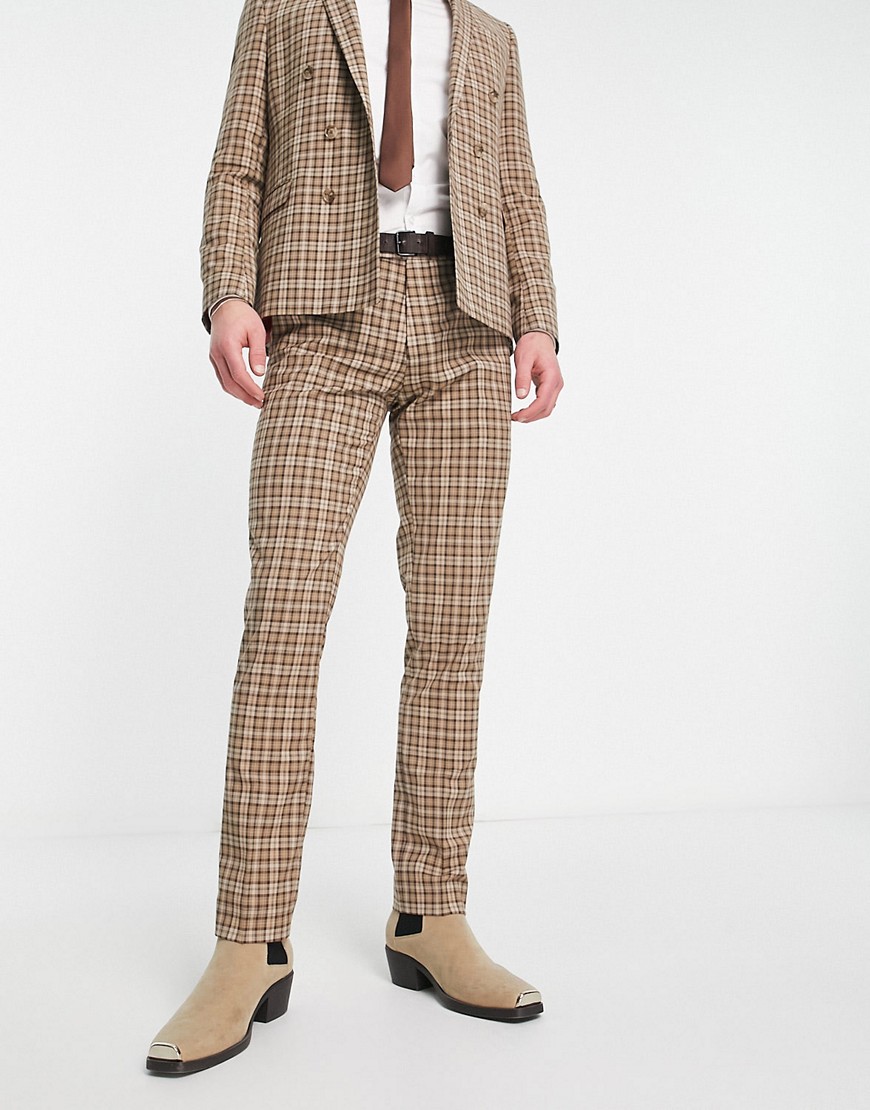 Twisted Tailor mepstead suit pants in beige prince of wales check