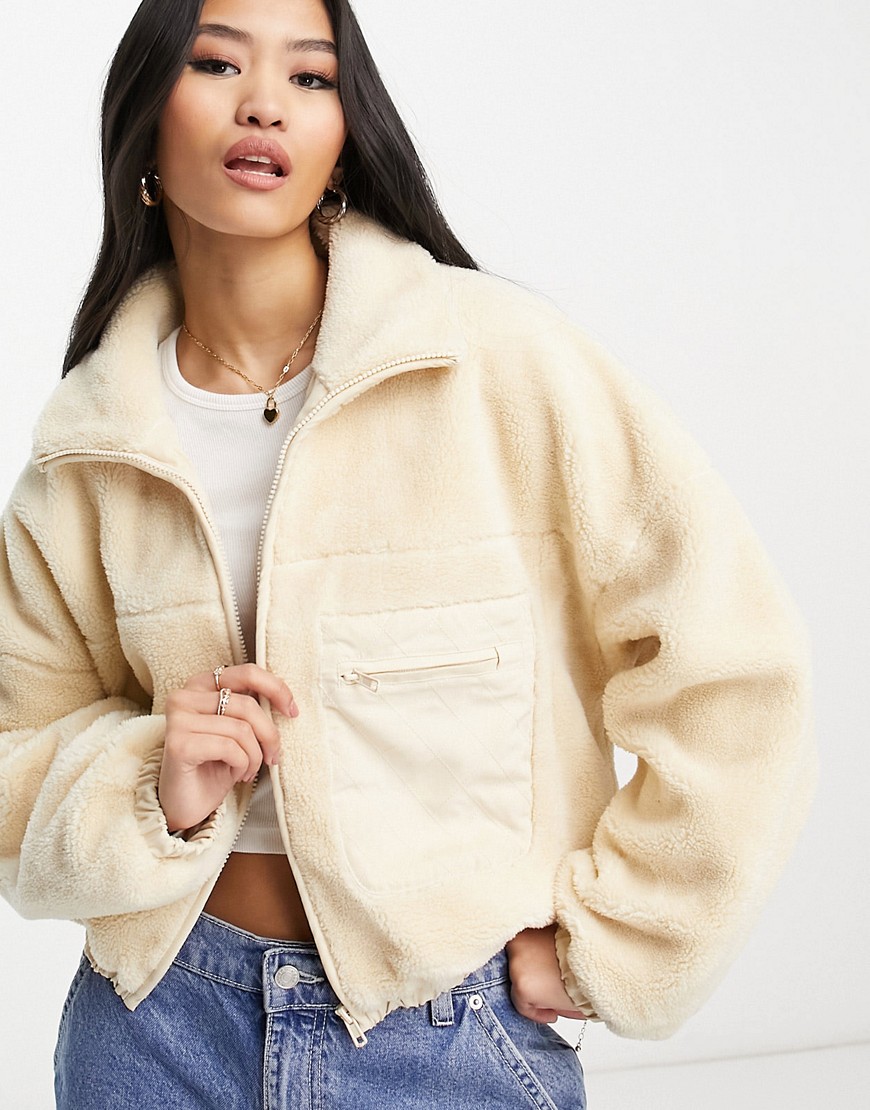Urban Revivo cropped fleece puffer jacket in cream